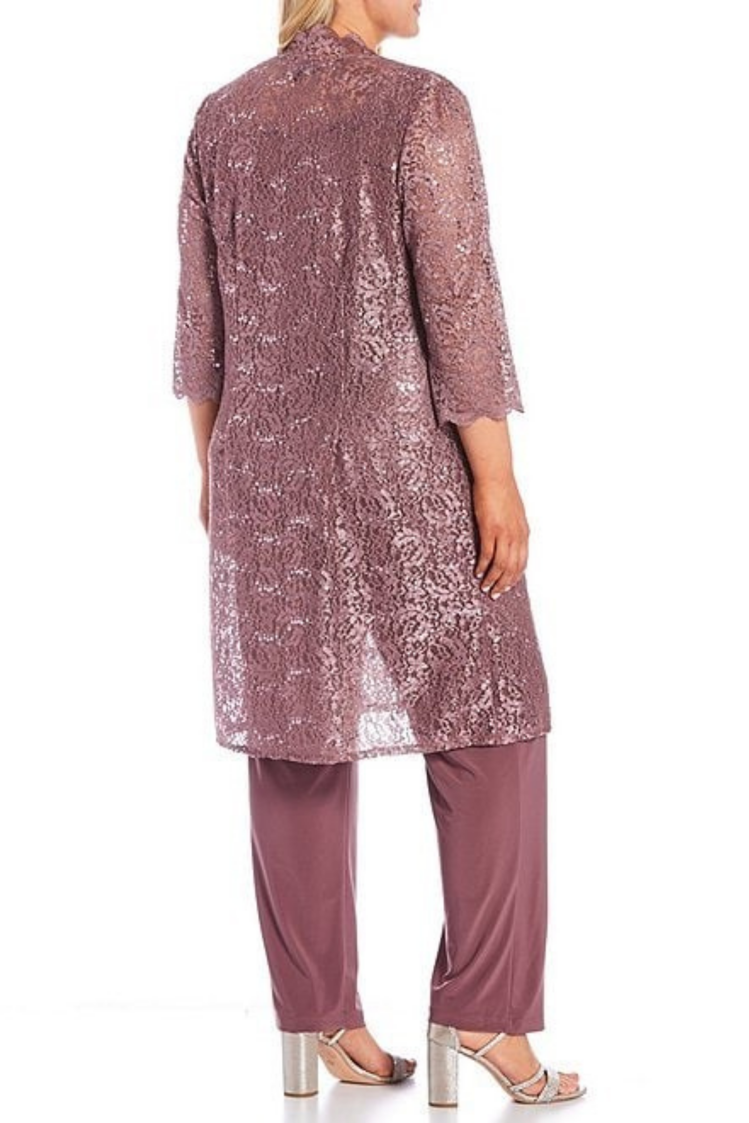 Lace 3/4 Sleeve 3-Piece Pants Set with Scoop Neck, Sequin Detail, and Straight Leg Pant by R&M Richards 1993