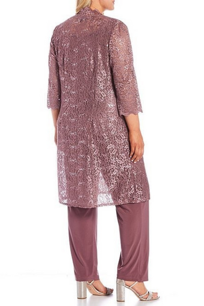 Lace 3/4 Sleeve 3-Piece Pants Set with Scoop Neck, Sequin Detail, and Straight Leg Pant by R&M Richards 1993