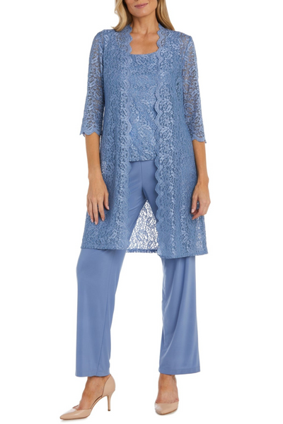 Lace 3/4 Sleeve 3-Piece Pants Set with Scoop Neck, Sequin Detail, and Straight Leg Pant by R&M Richards 1993