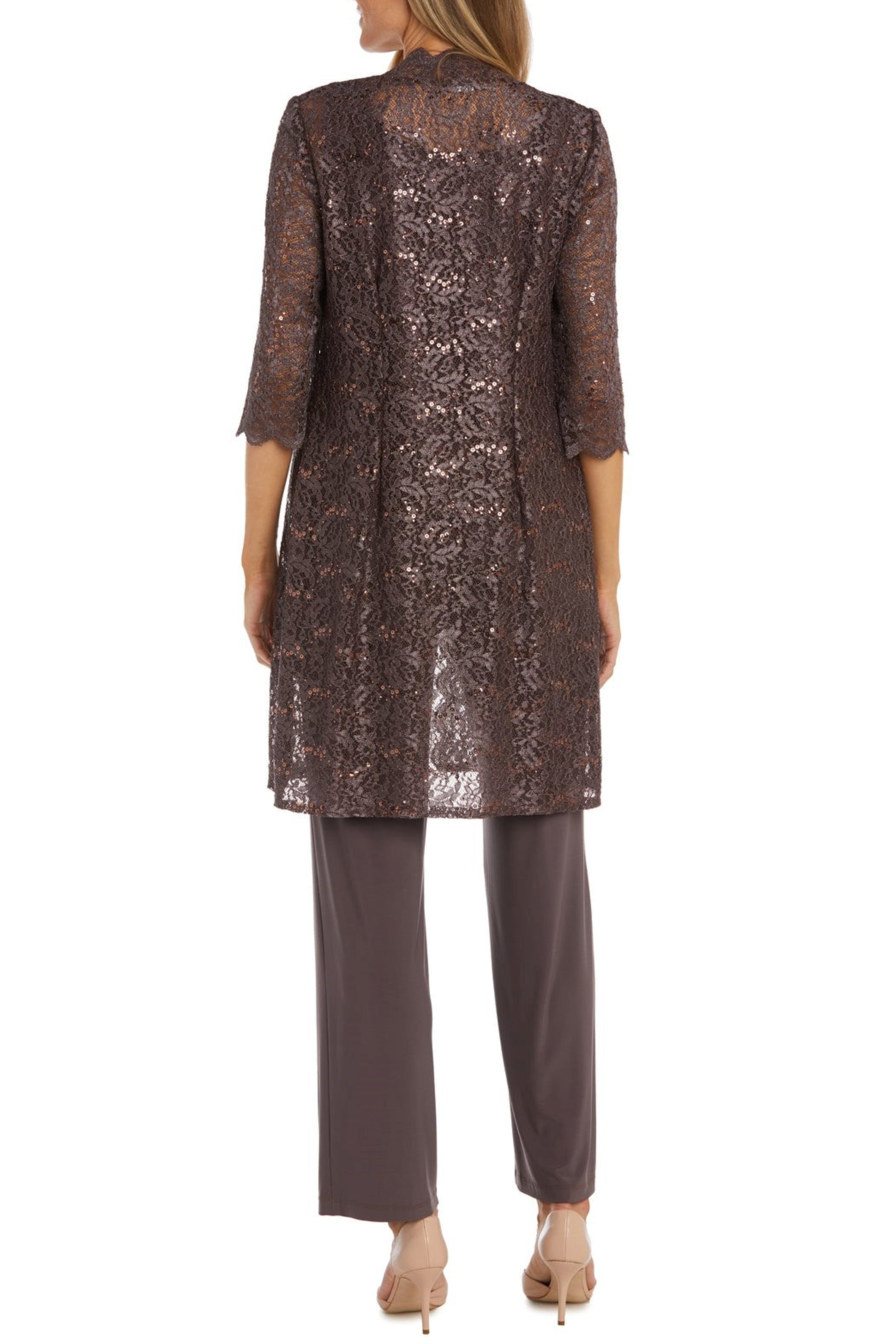 Lace 3/4 Sleeve 3-Piece Pants Set with Scoop Neck, Sequin Detail, and Straight Leg Pant by R&M Richards 1993