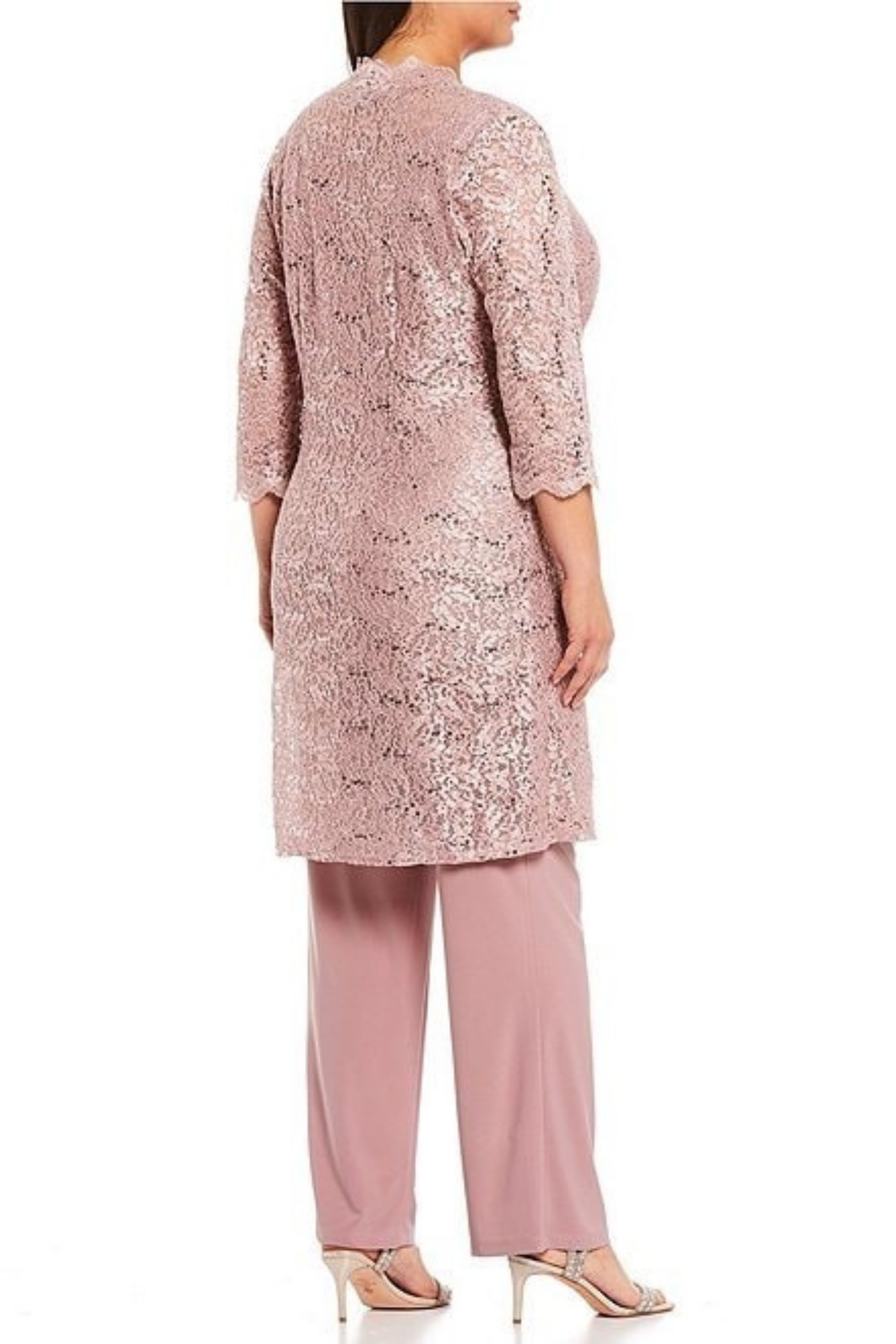 Lace 3/4 Sleeve 3-Piece Pants Set with Scoop Neck, Sequin Detail, and Straight Leg Pant by R&M Richards 1993