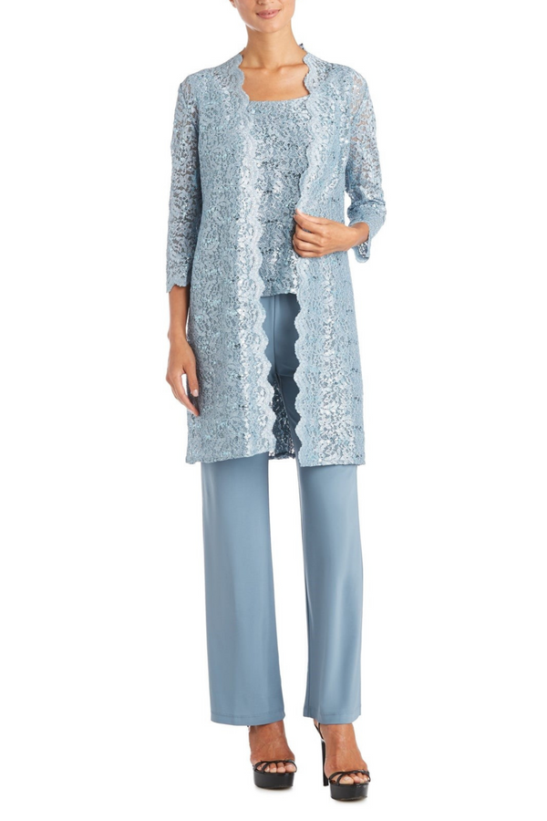 Lace 3/4 Sleeve 3-Piece Pants Set with Scoop Neck, Sequin Detail, and Straight Leg Pant by R&M Richards 1993