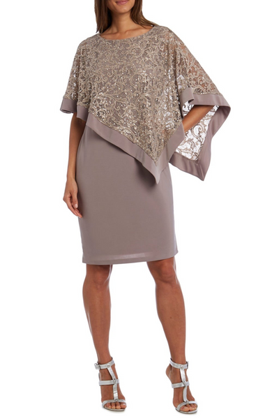Sleeveless Lace Overlay Sheath Dress with Round Neck and Sequin Detail by R&M Richards 2292
