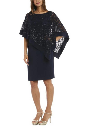 Sleeveless Lace Overlay Sheath Dress with Round Neck and Sequin Detail by R&M Richards 2292