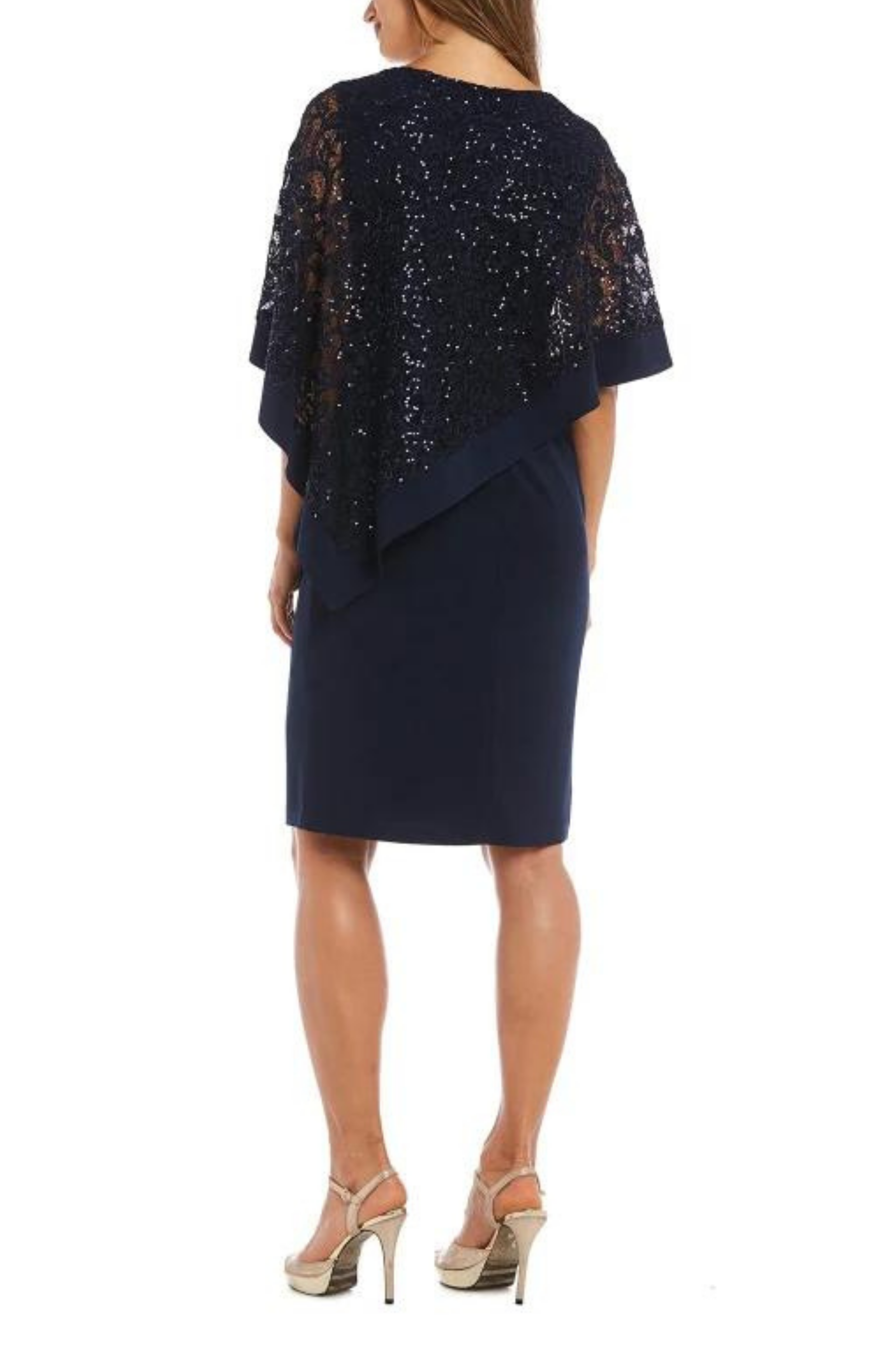 Sleeveless Lace Overlay Sheath Dress with Round Neck and Sequin Detail by R&M Richards 2292