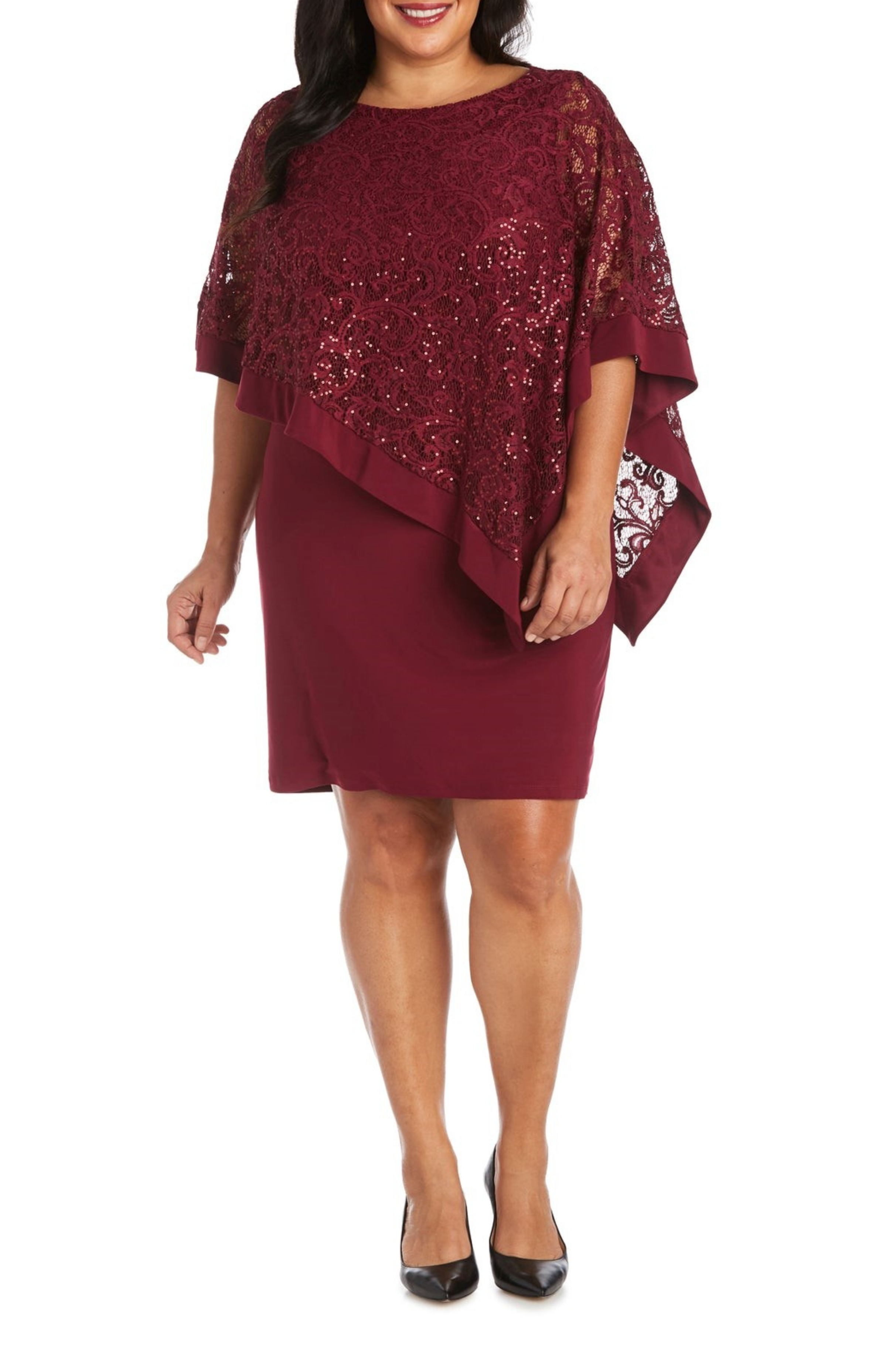 Sleeveless Lace Overlay Sheath Dress with Round Neck and Sequin Detail by R&M Richards 2292