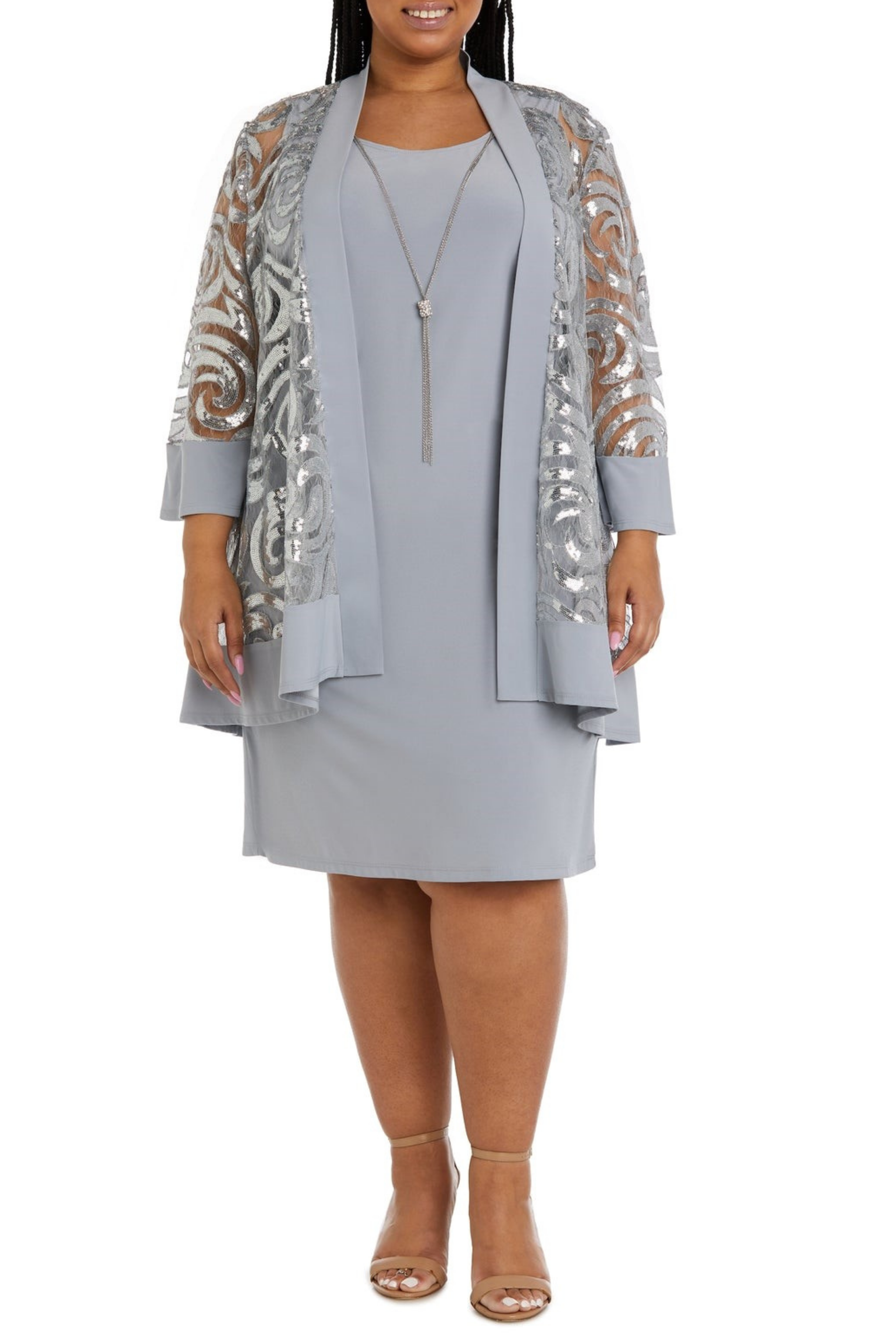 Sequin Lace 2 Piece Jacket Dress with Bell Sleeve and Coordinating Jacket by R&M Richards 2342