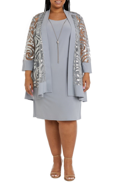 Sequin Lace 2 Piece Jacket Dress with Bell Sleeve and Coordinating Jacket by R&M Richards 2342
