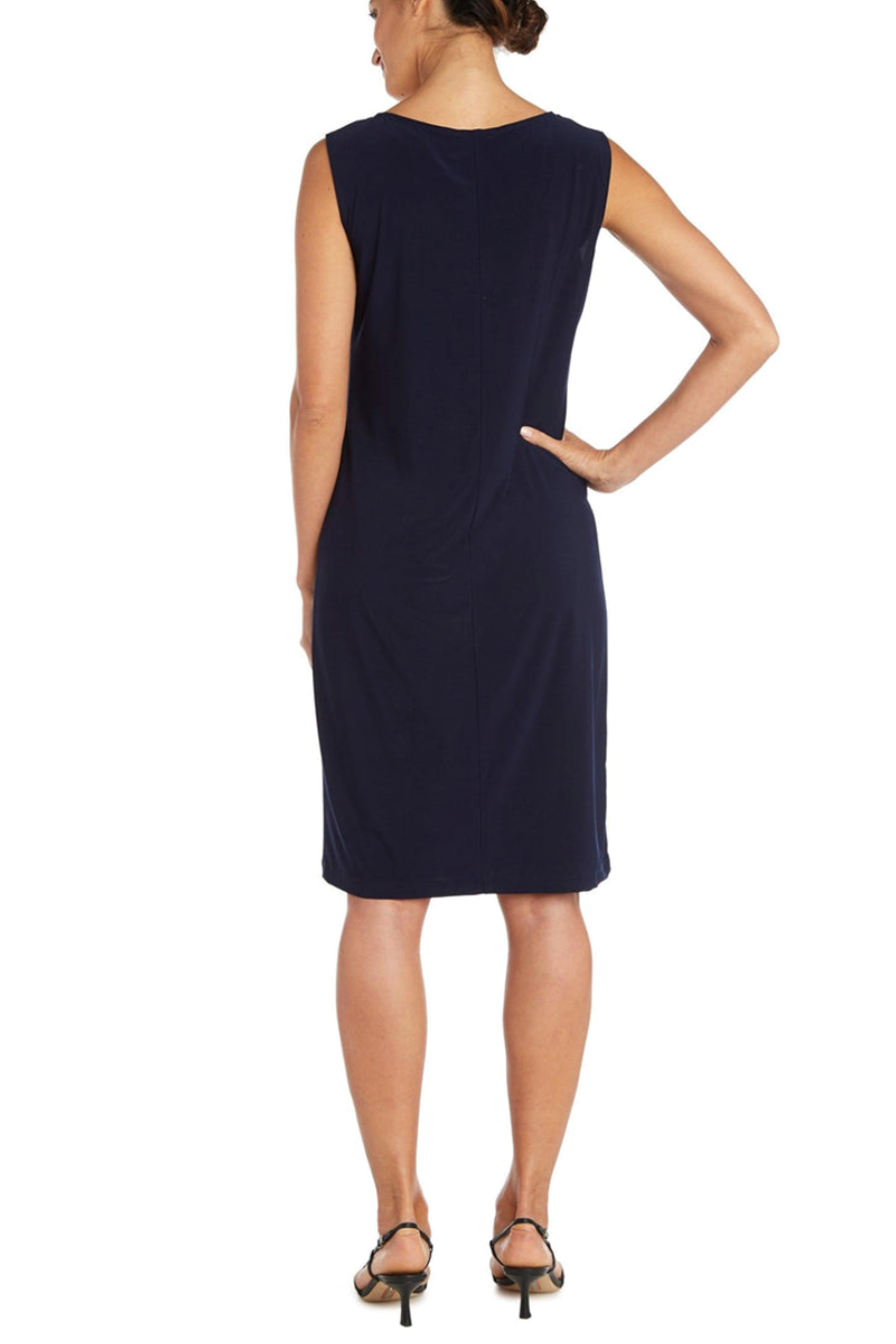 Navy Bell Sleeve Floral 2-Pc Jacket Dress with 3/4 Sleeve, Round Neck, and Floral Applique by R&M Richards 2643