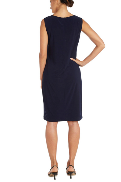 Navy Bell Sleeve Floral 2-Pc Jacket Dress with 3/4 Sleeve, Round Neck, and Floral Applique by R&M Richards 2643
