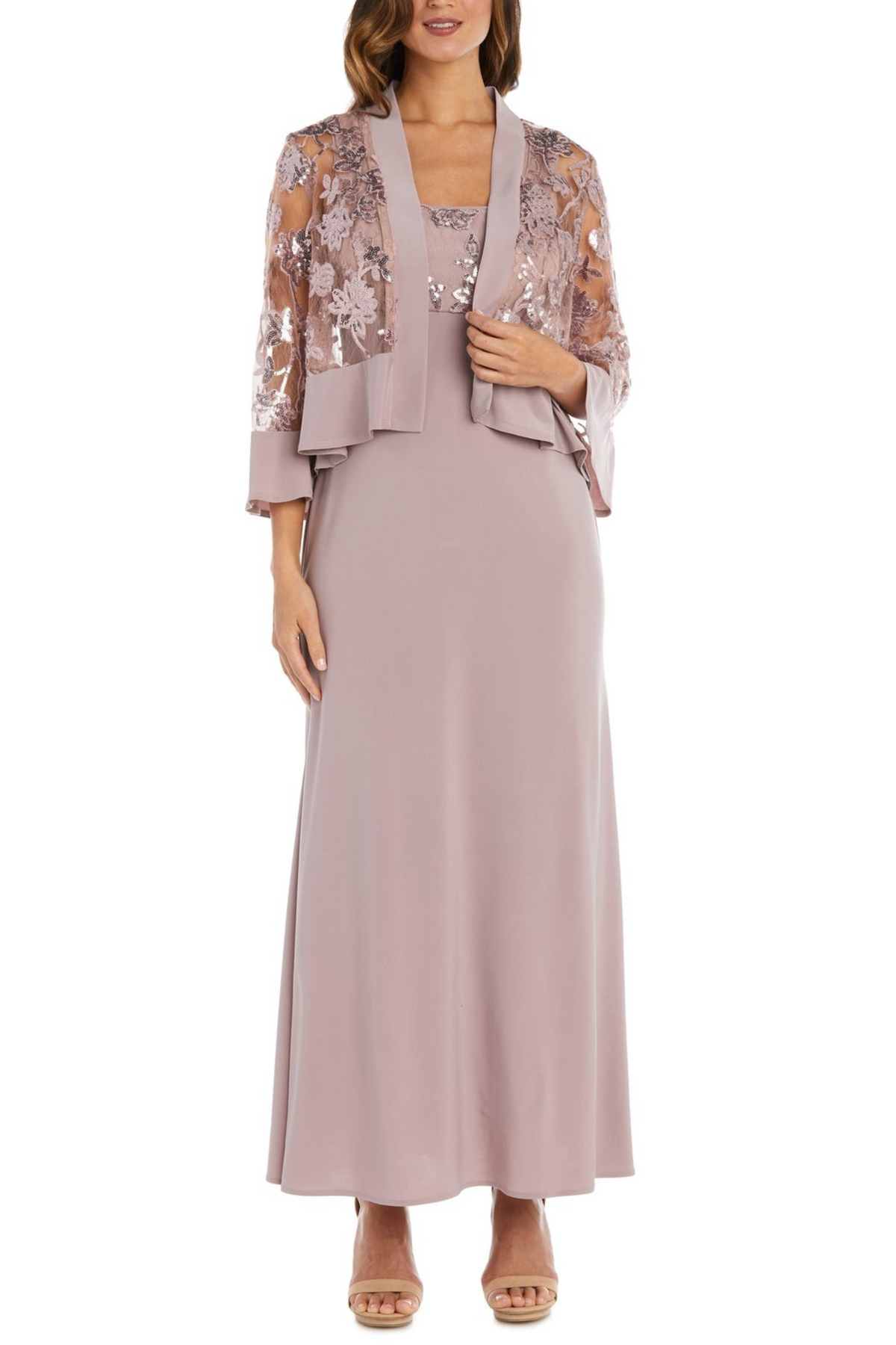 2 Piece Lace Jacket Long Evening Dress with Coordinating Jacket by R&M Richards 2655