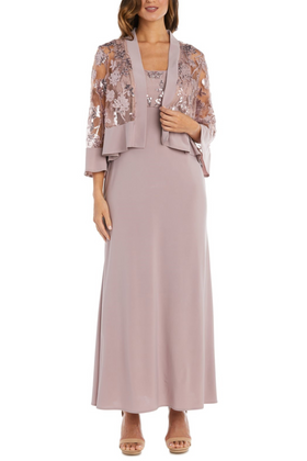2 Piece Lace Jacket Long Evening Dress with Coordinating Jacket by R&M Richards 2655
