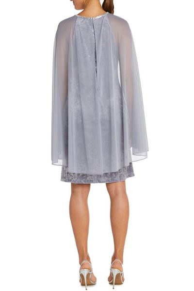 Charcoal Velvet Embellished Evening Cape Dress with Halter Neck and Beaded Detail by R&M Richards 2663