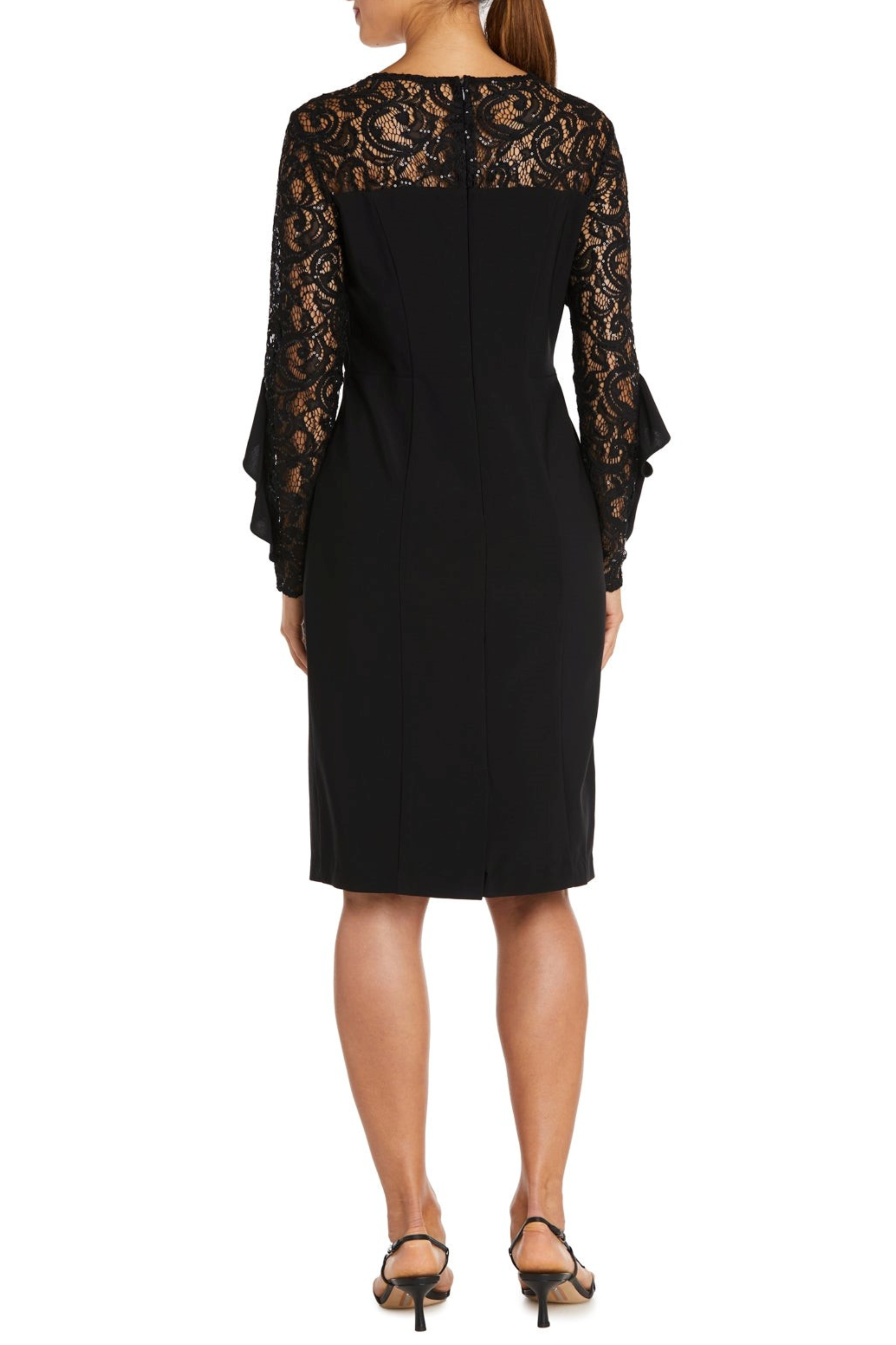 Black Ruffle Lace Short Dress with Jersey by R&M Richards 2679