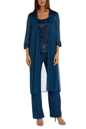 Peacock Sequined Formal 3-Piece Pants Suit with Sleeveless, Wide Leg Pant, and Pant Set by R&M Richards 2756