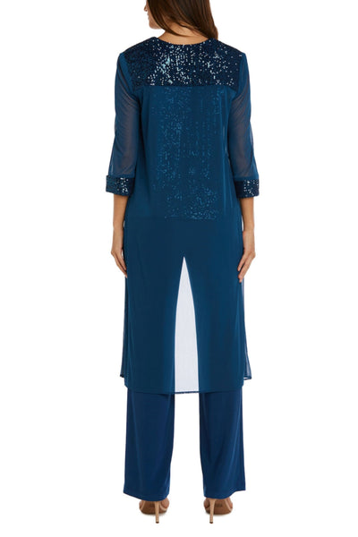 Peacock Sequined Formal 3-Piece Pants Suit with Sleeveless, Wide Leg Pant, and Pant Set by R&M Richards 2756