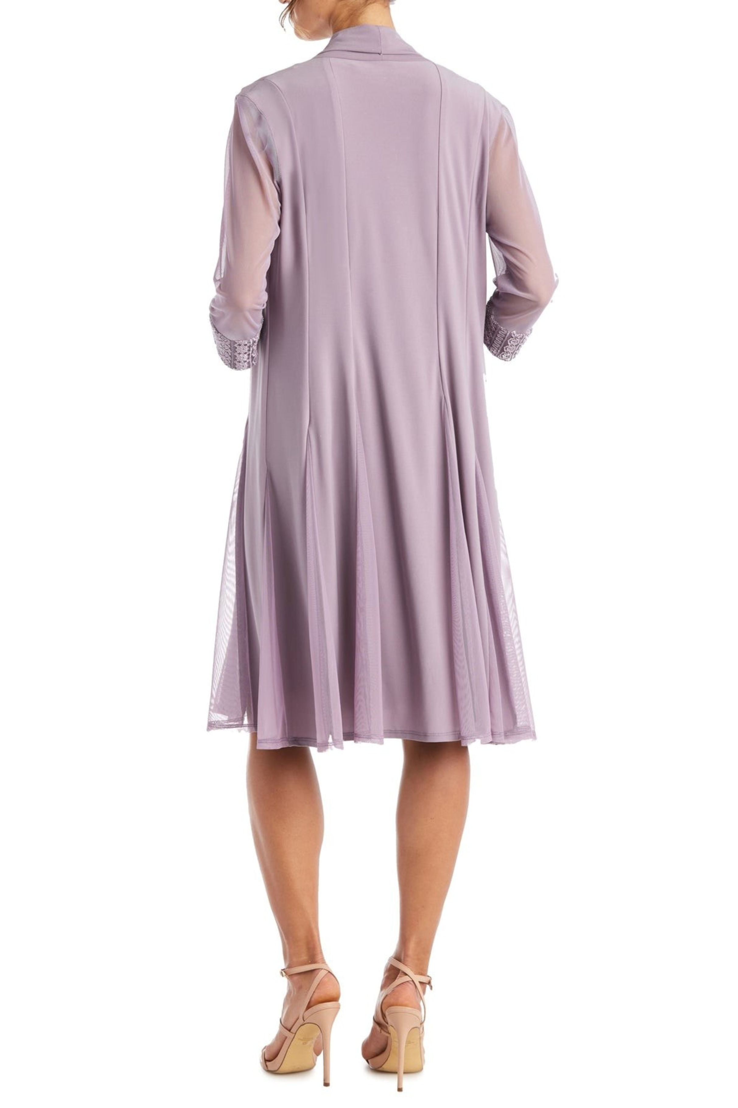 3/4 Sleeve Evening Jacket Dress with Round Neck, Sequin Detail, and Lace Detail by R&M Richards 3221