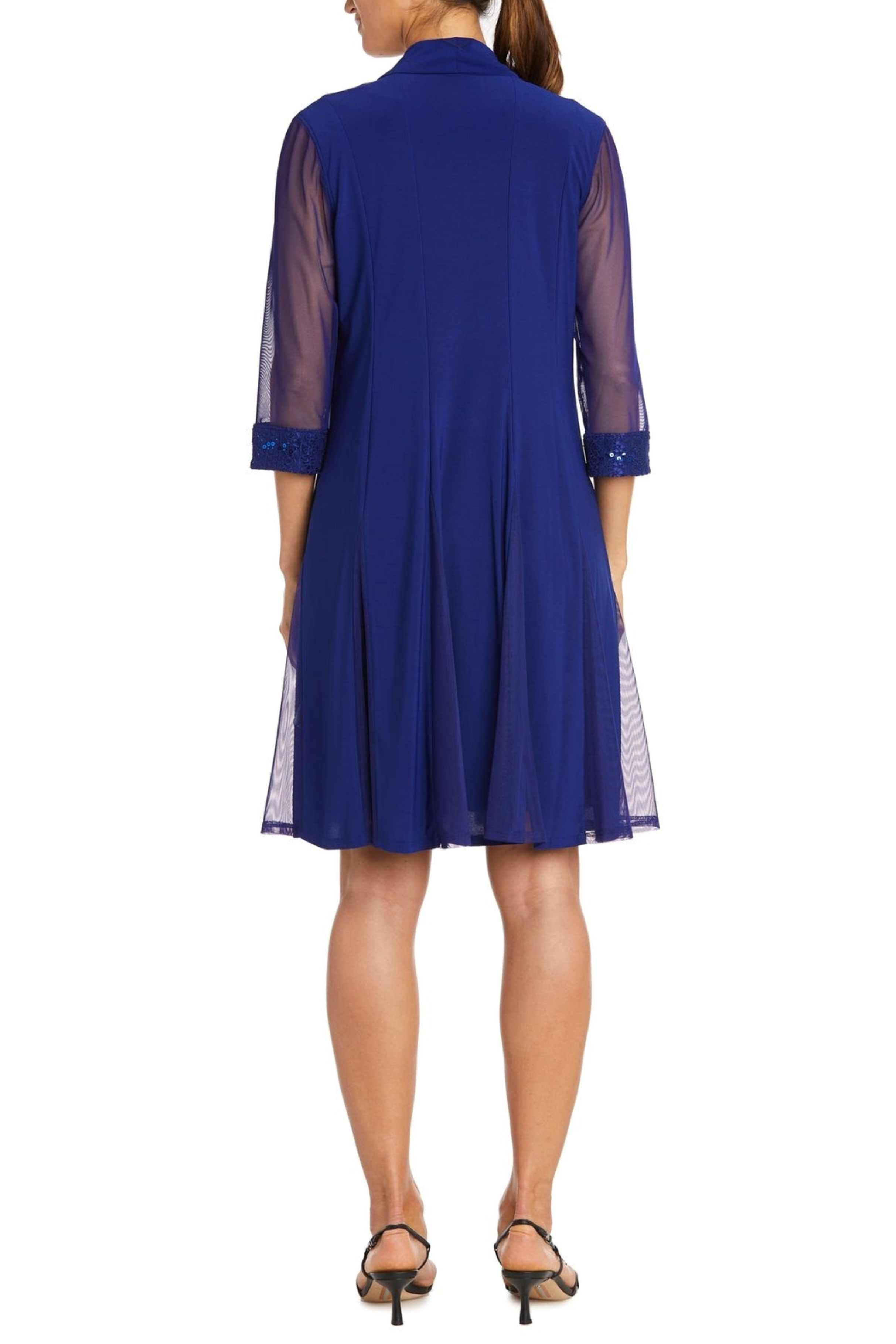 3/4 Sleeve Evening Jacket Dress with Round Neck, Sequin Detail, and Lace Detail by R&M Richards 3221