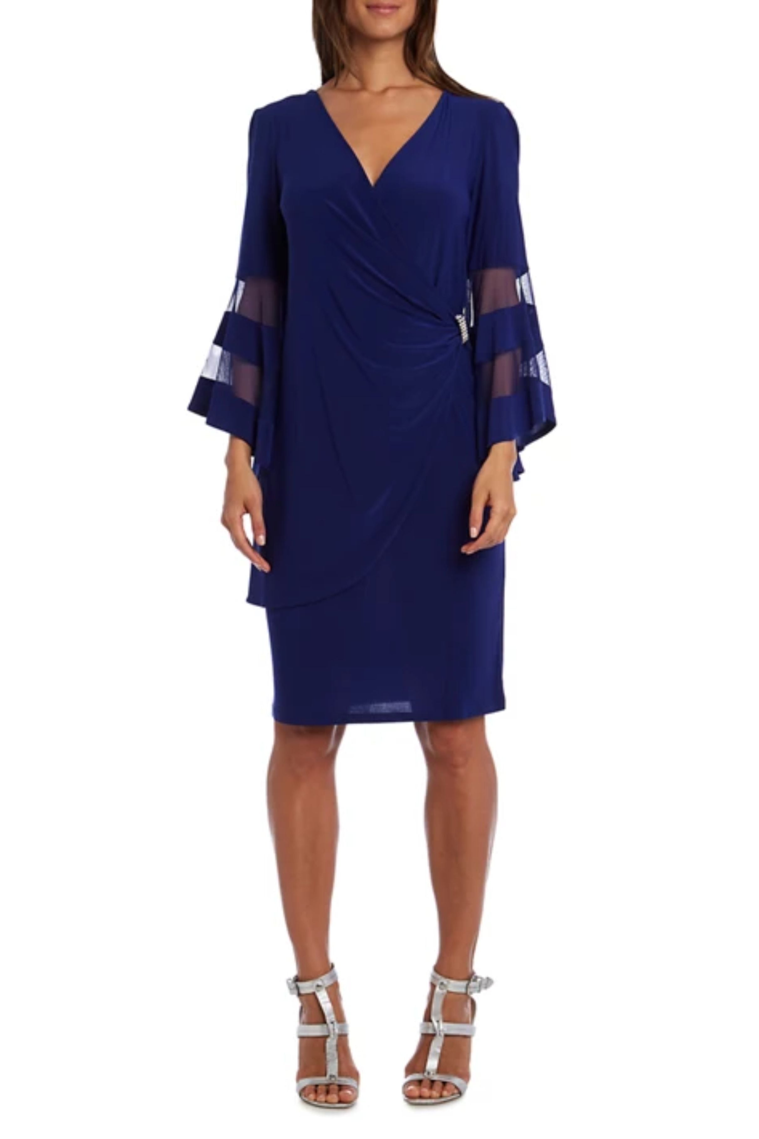 R&M Richards Long Bell Sleeve Short Evening Dress Electric Blue / 18