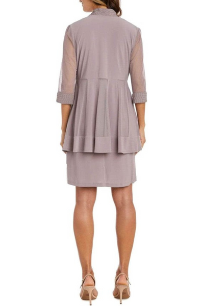 Mauve 2-Piece Short Evening Jacket Dress with Sleeveless, Scoop Neck, and Lace Detail by R&M Richards 5394