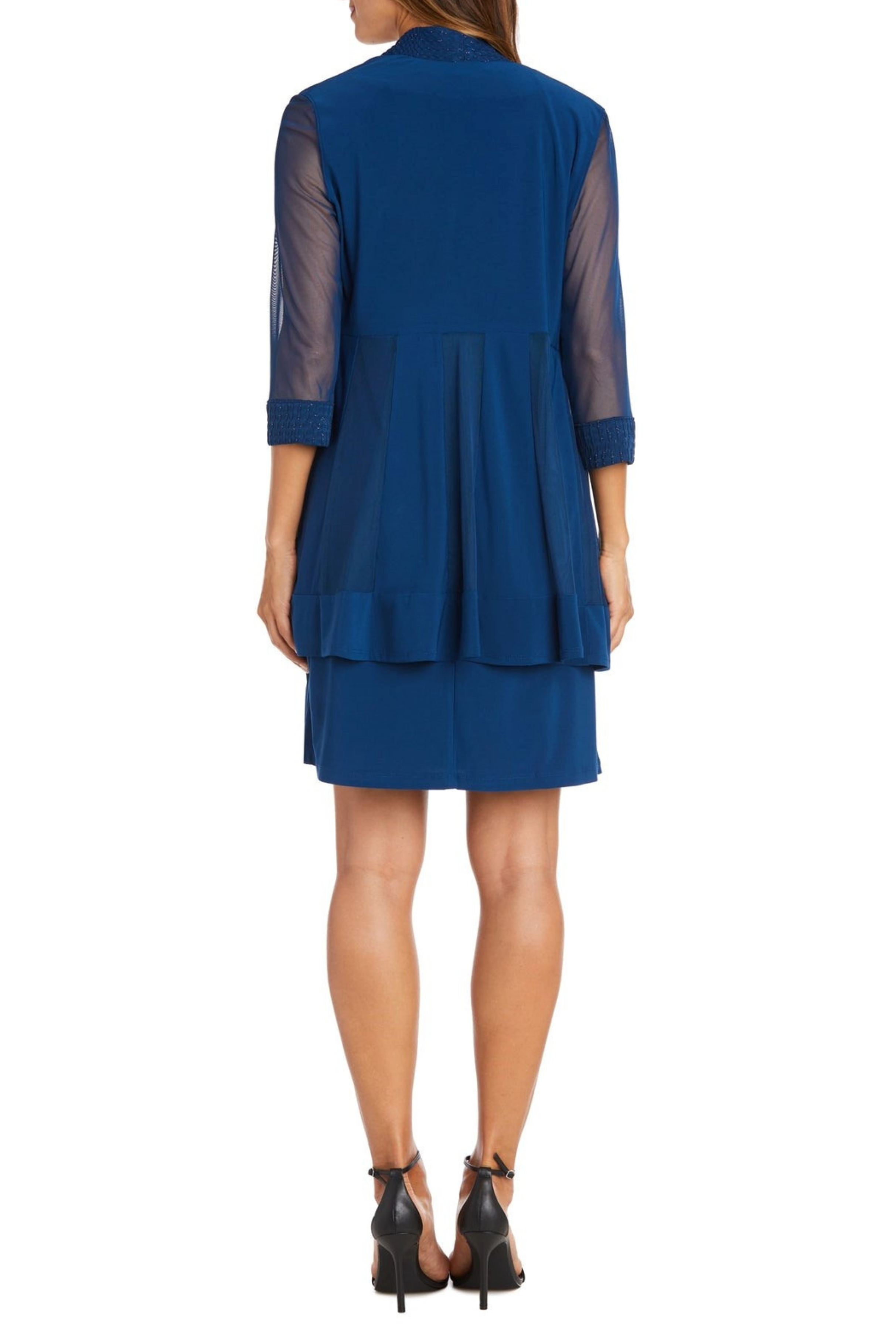 Peacock 2-Piece Short Evening Jacket Dress with Sleeveless, Scoop Neck, and Rhinestone Detail by R&M Richards 5394