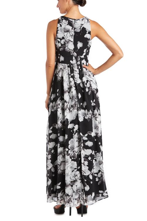 Black Ivory High Neck Embellished Waist Evening Gown with Beaded Detail and Chiffon by R&M Richards 7035