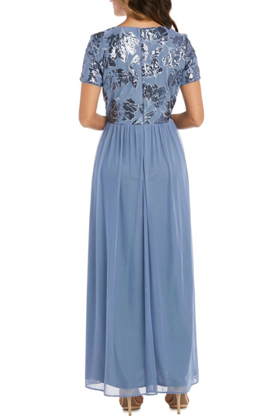 R&M Richards Short Sleeve Sequin Long Evening Gown