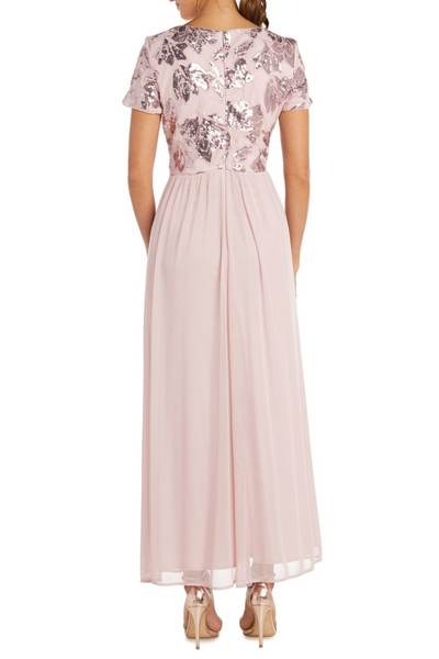 R&M Richards Short Sleeve Sequin Long Evening Gown