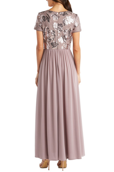 R&M Richards Short Sleeve Sequin Long Evening Gown