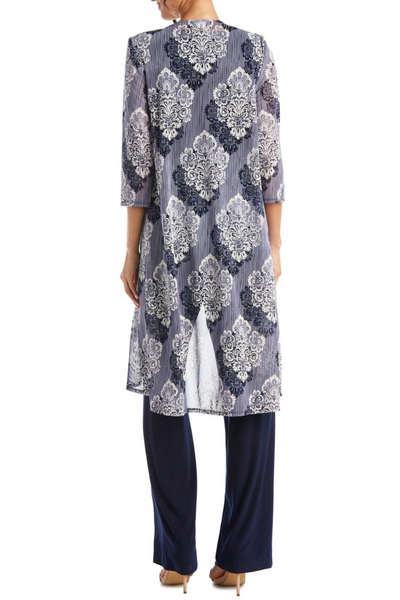 Navy White Paisley 3-Piece Pants Set with Removable Jewelry Detail and Pant Set by R&M Richards 7258