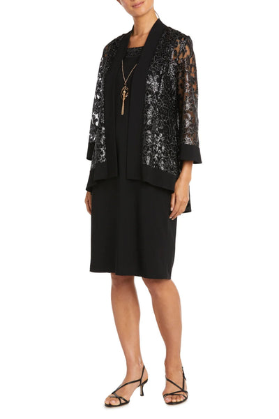 Evening 2 Piece Jacket Dress with Sequin Detail, Lace Detail, and Necklace Detail by R&M Richards 7387