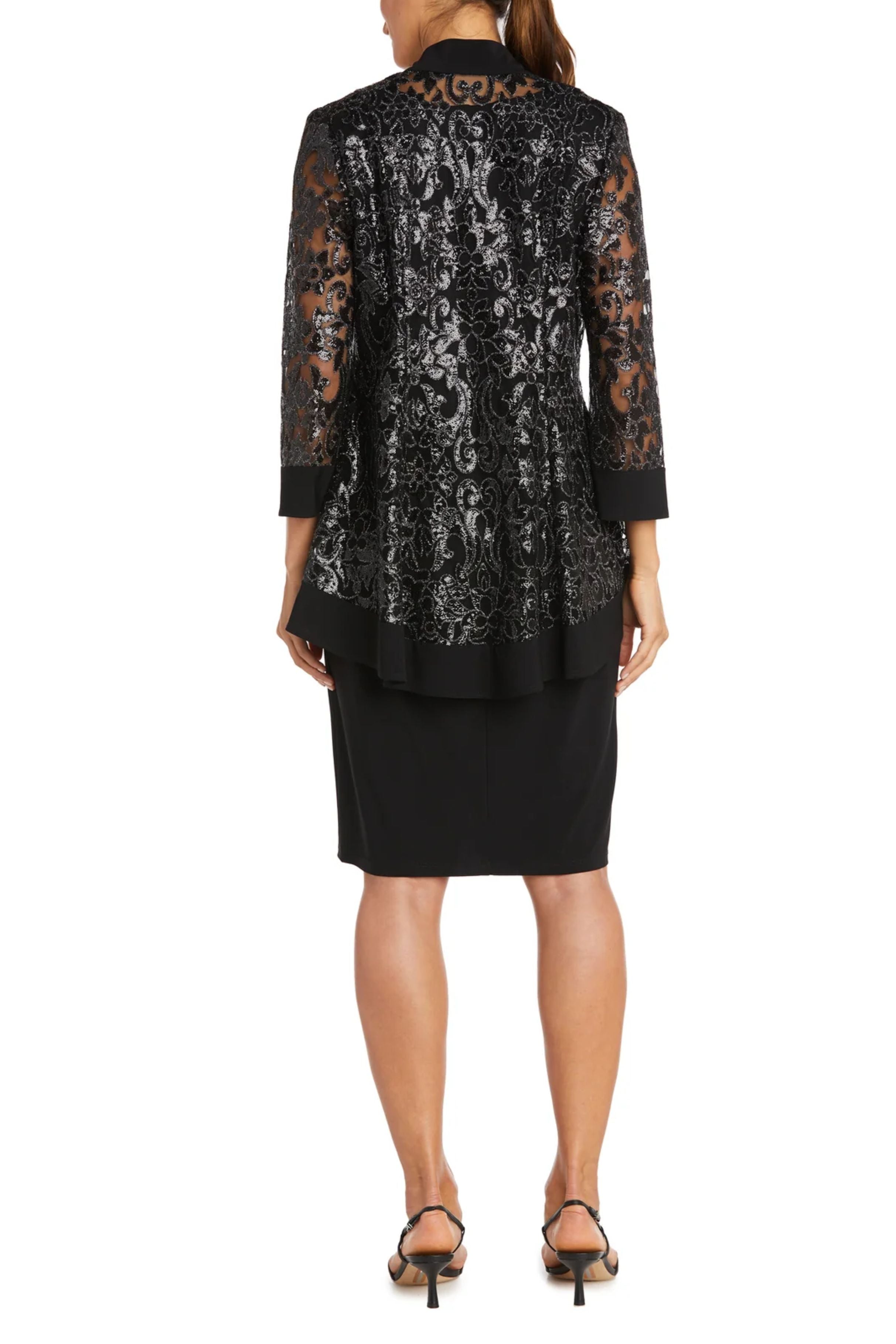 Evening 2 Piece Jacket Dress with Sequin Detail, Lace Detail, and Necklace Detail by R&M Richards 7387
