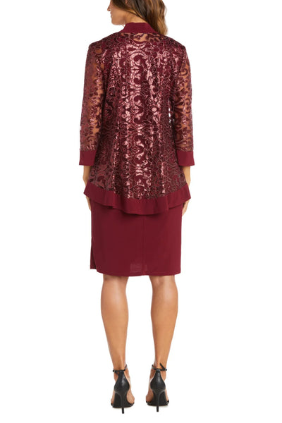 Evening 2 Piece Jacket Dress with Sequin Detail, Lace Detail, and Necklace Detail by R&M Richards 7387