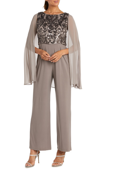 Formal Capelet Jumpsuit with Sequin Detail and Jersey by R&M Richards 7539