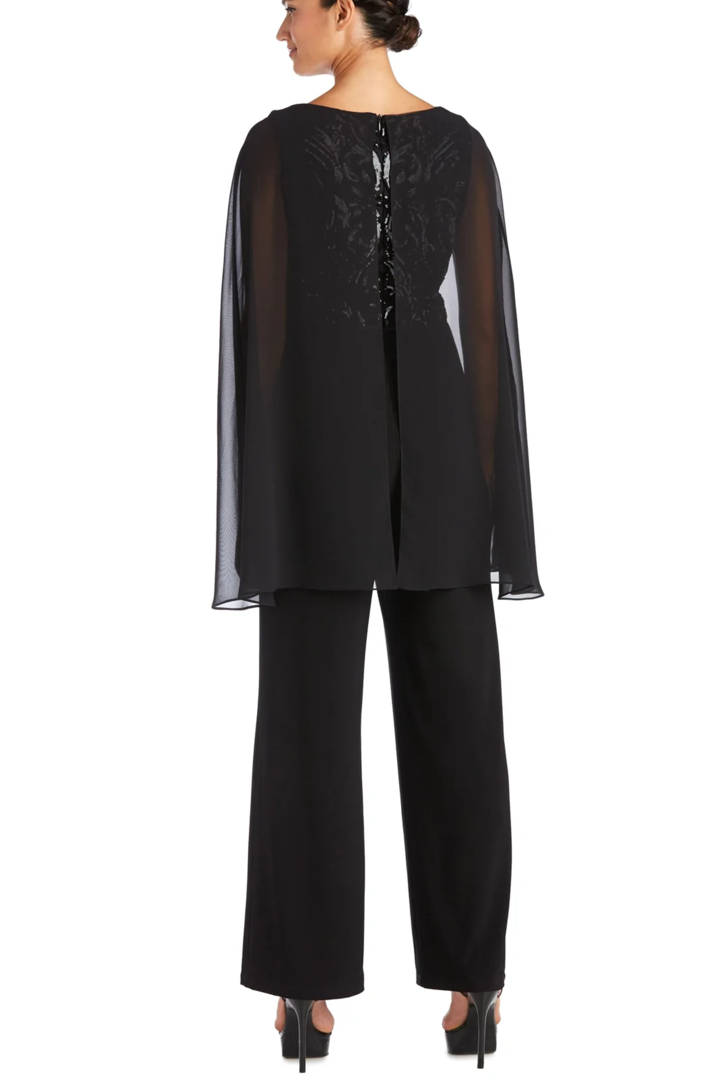 Formal Capelet Jumpsuit with Sequin Detail and Jersey by R&M Richards 7539