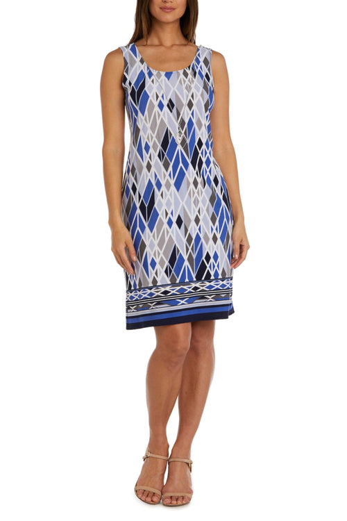 Blue Berry Multi Print 2 Piece Jacket Dress with Lace Detail and Necklace Detail by R&M Richards 7987