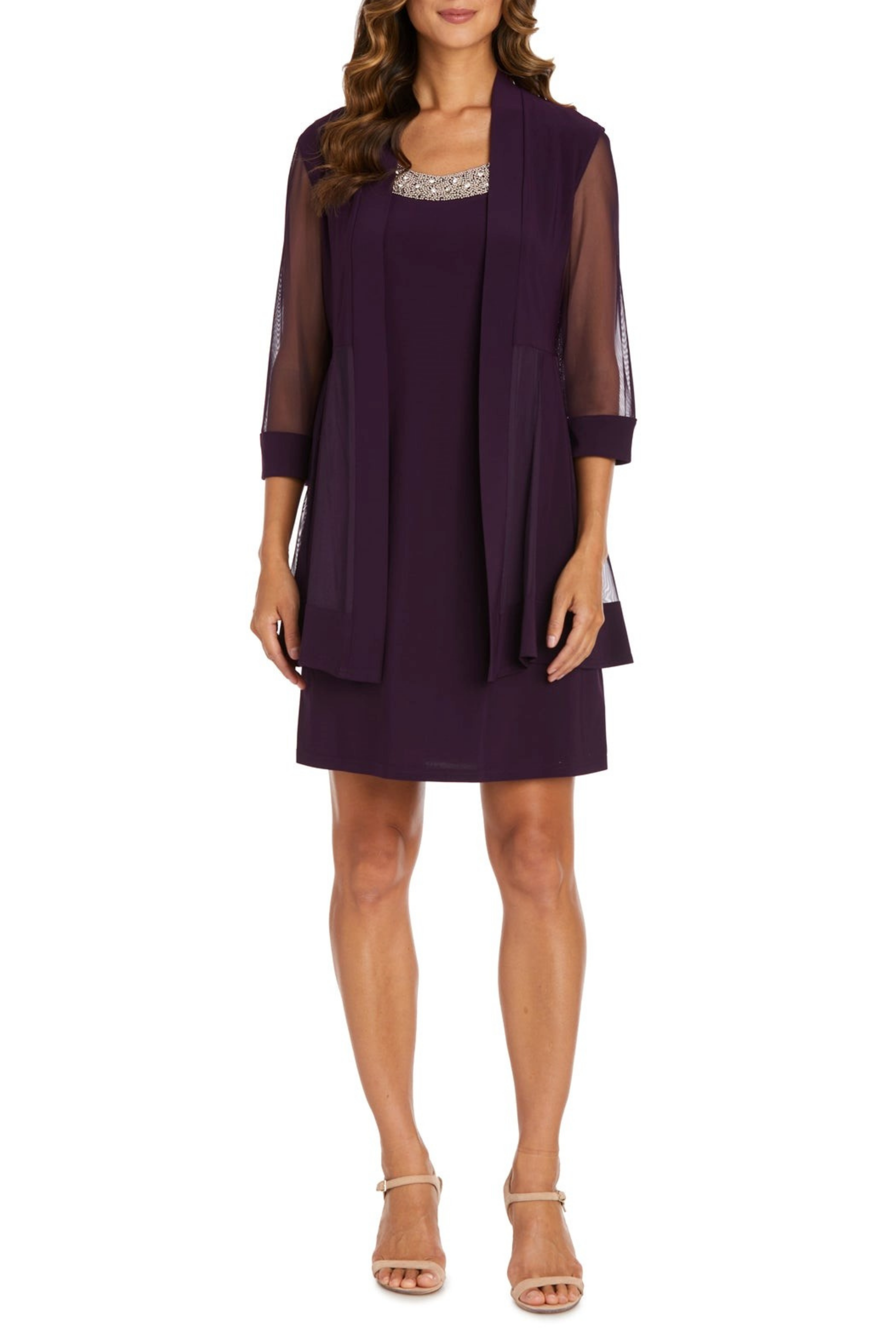 RM Richards 3/4 Sleeve Embellished Jacket Dress