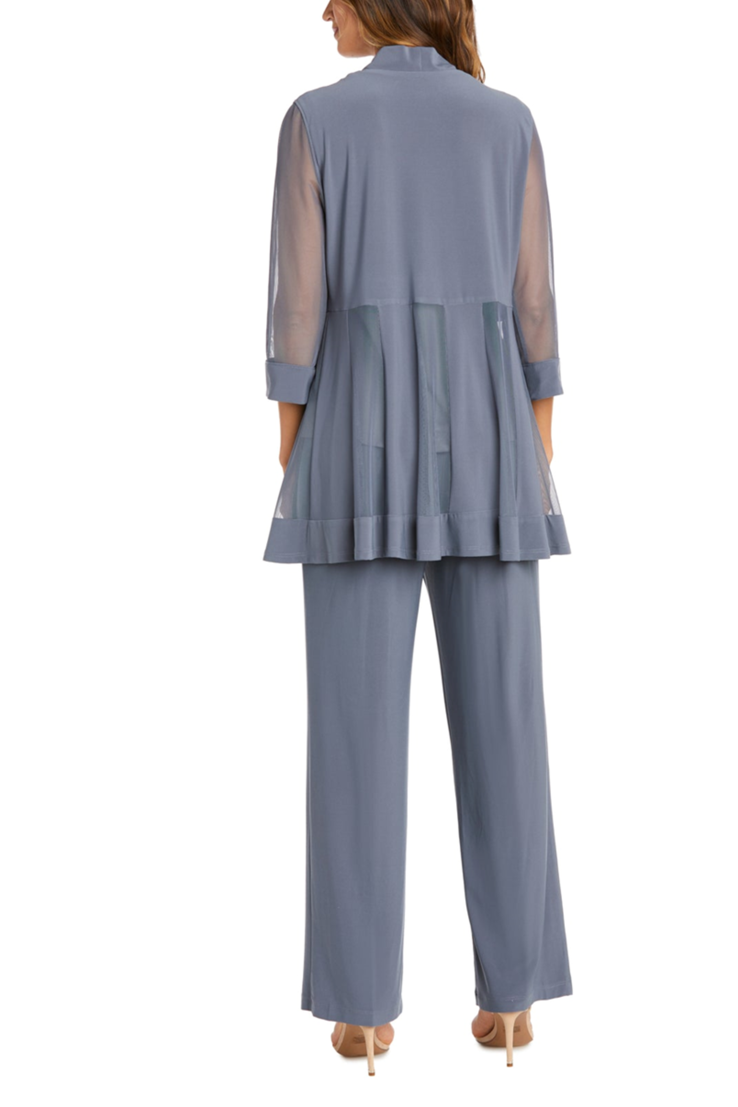 Charcoal Embellished Neck 2-Piece Pants Suit with Sleeveless, Round Neck, and Beaded Detail by R&M Richards 8764