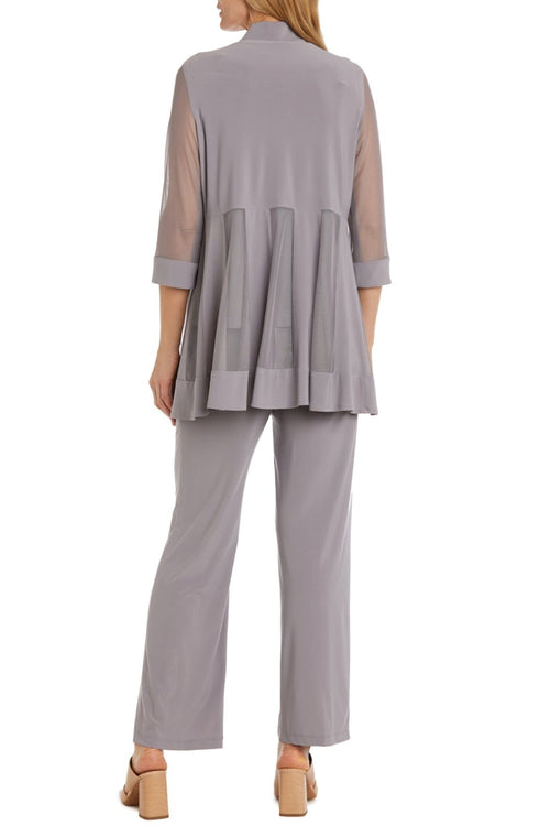 Granite Embellished Neck 2-Piece Pants Suit with Round Neck, Beaded Detail, and Rhinestone Detail by R&M Richards 8764