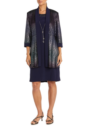Navy 3/4 Sleeve 2-Piece Jacket Dress with Coordinating Jacket and Jersey by R&M Richards 9068