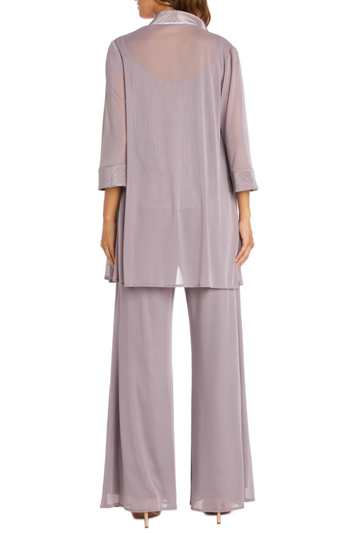 Mauve Embellished 3 Piece Pant Set with Beaded Detail and Tulle by R&M Richards 9084