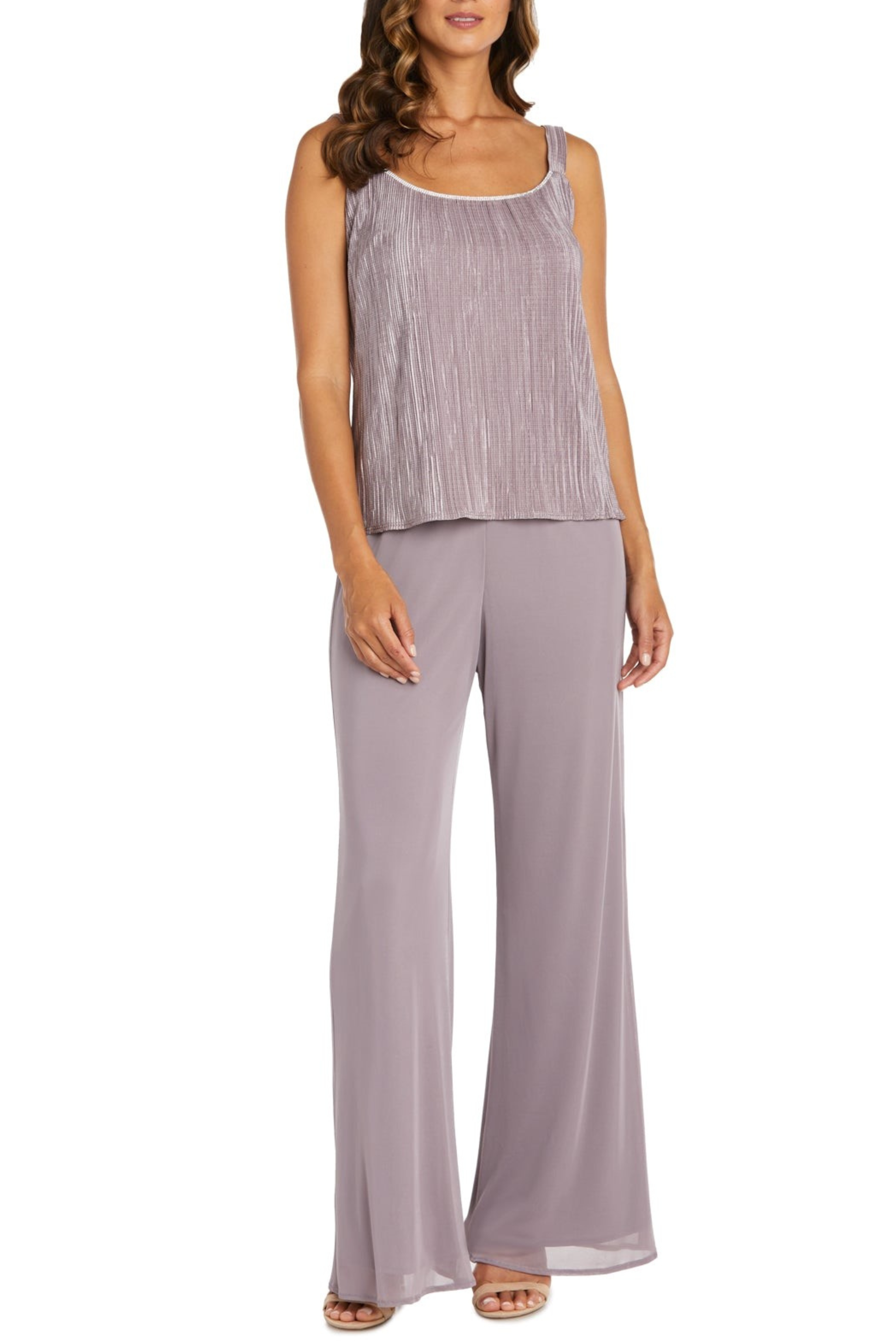 Mauve Embellished 3 Piece Pant Set with Beaded Detail and Tulle by R&M Richards 9084
