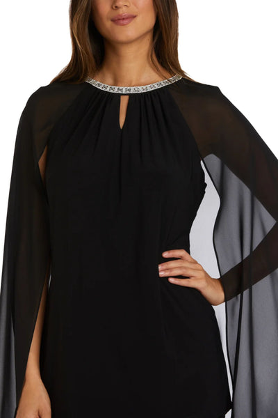 Black Embellished Sheer Cape 2-Piece Set with Halter Neck, Pant Set, and Beaded Detail by R&M Richards 9104