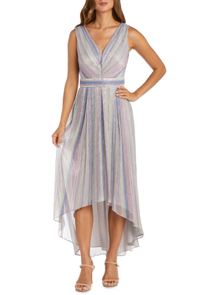 Metallic Multi Color Hi-Lo Evening Dress with Chiffon by R&M Richards 9375