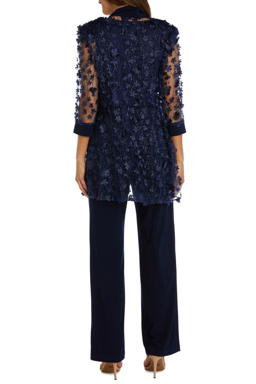 Navy 3-Piece Floral Applique Pants Set with Metallic Finish and Shimmer Finish by R&M Richards 9462