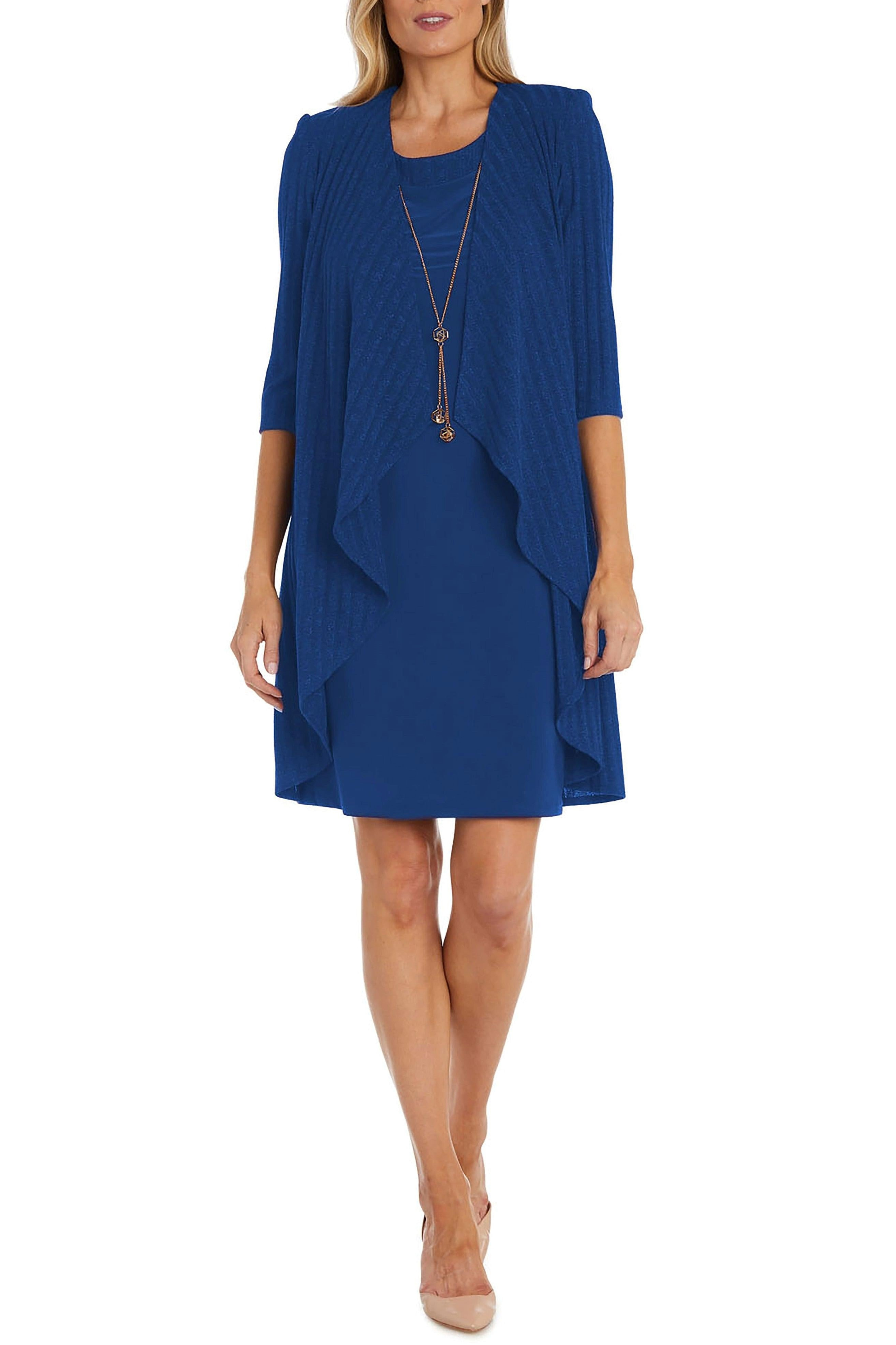 Knit Metallic 2 Piece Jacket Dress with Removable Jewelry Detail and Coordinating Jacket by R&M Richards 9785