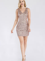 Cocktail V-Neck Mermaid Sequin Homecoming Dress  By Lenovia 5321