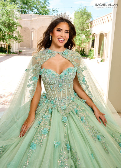 Rachel Allan RQ1155 Strapless Cape Quinceanera Dress