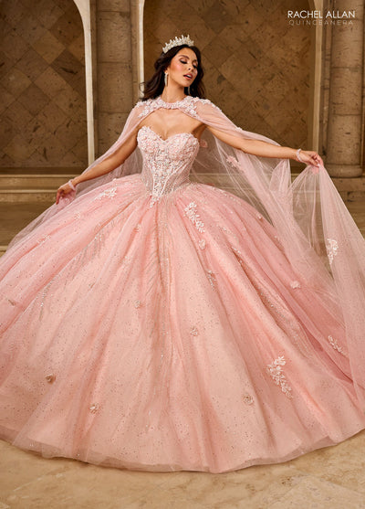 Rachel Allan RQ1162 Strapless Cape Quinceanera Dress