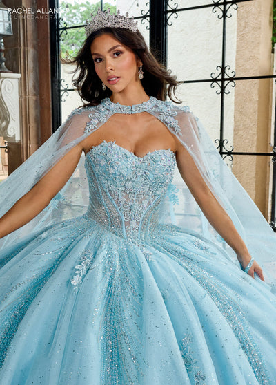 Rachel Allan RQ1162 Strapless Cape Quinceanera Dress